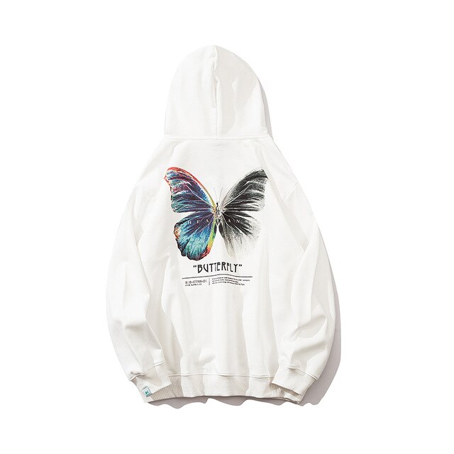 Hip Hop Butterfly Hoodie Sweatshirt Men Harajuku Streetwear Hooded Pullover Cotton Autumn Loose Hoodie Black Clothes